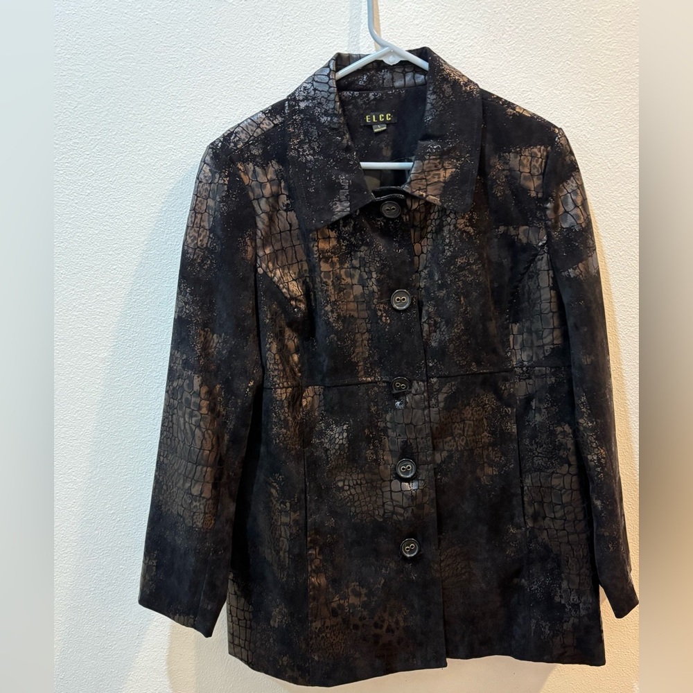 ELCC Black Snakeskin Textured Button Jacket – Size L - Picture 2 of 13